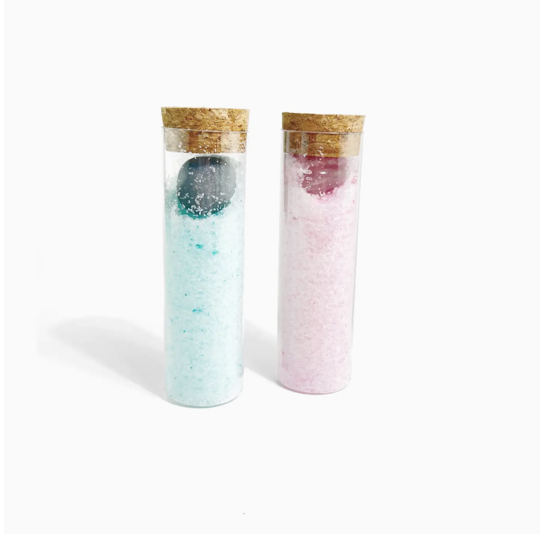 Gem Infused Salt Soak Duo with Rose Quartz + Blue Aventurine