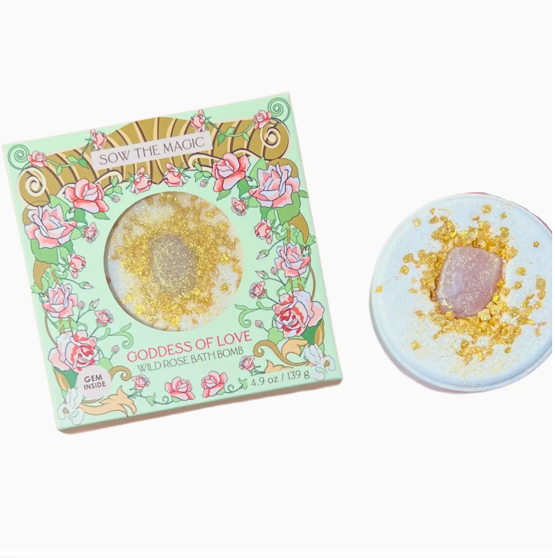 Goddess of Love Wild Rose Bath Bomb with Rose Quartz