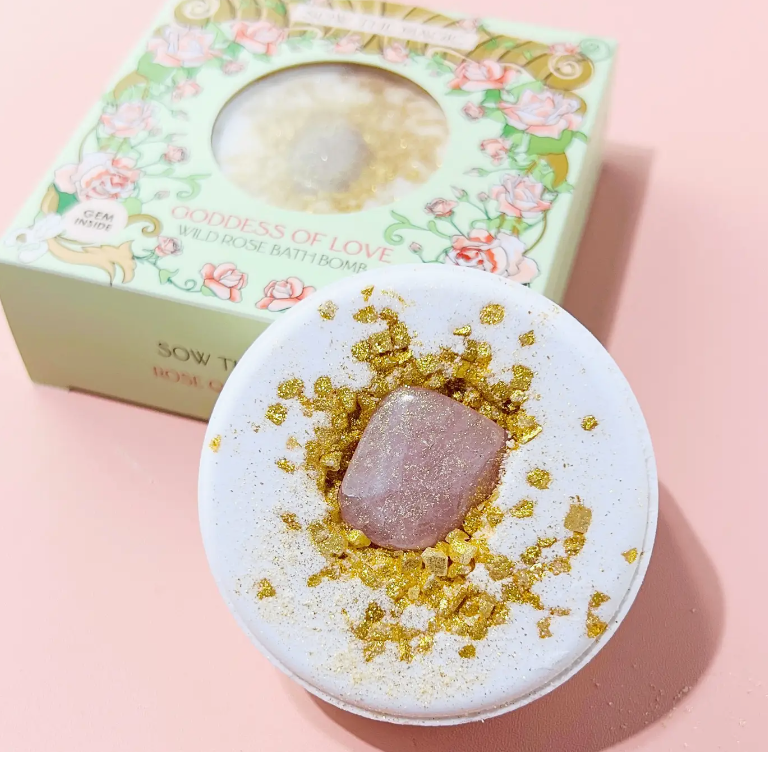 Goddess of Love Wild Rose Bath Bomb with Rose Quartz