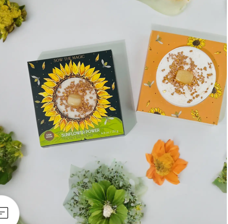 Sunflower Power Honey Bath Bomb with Amber